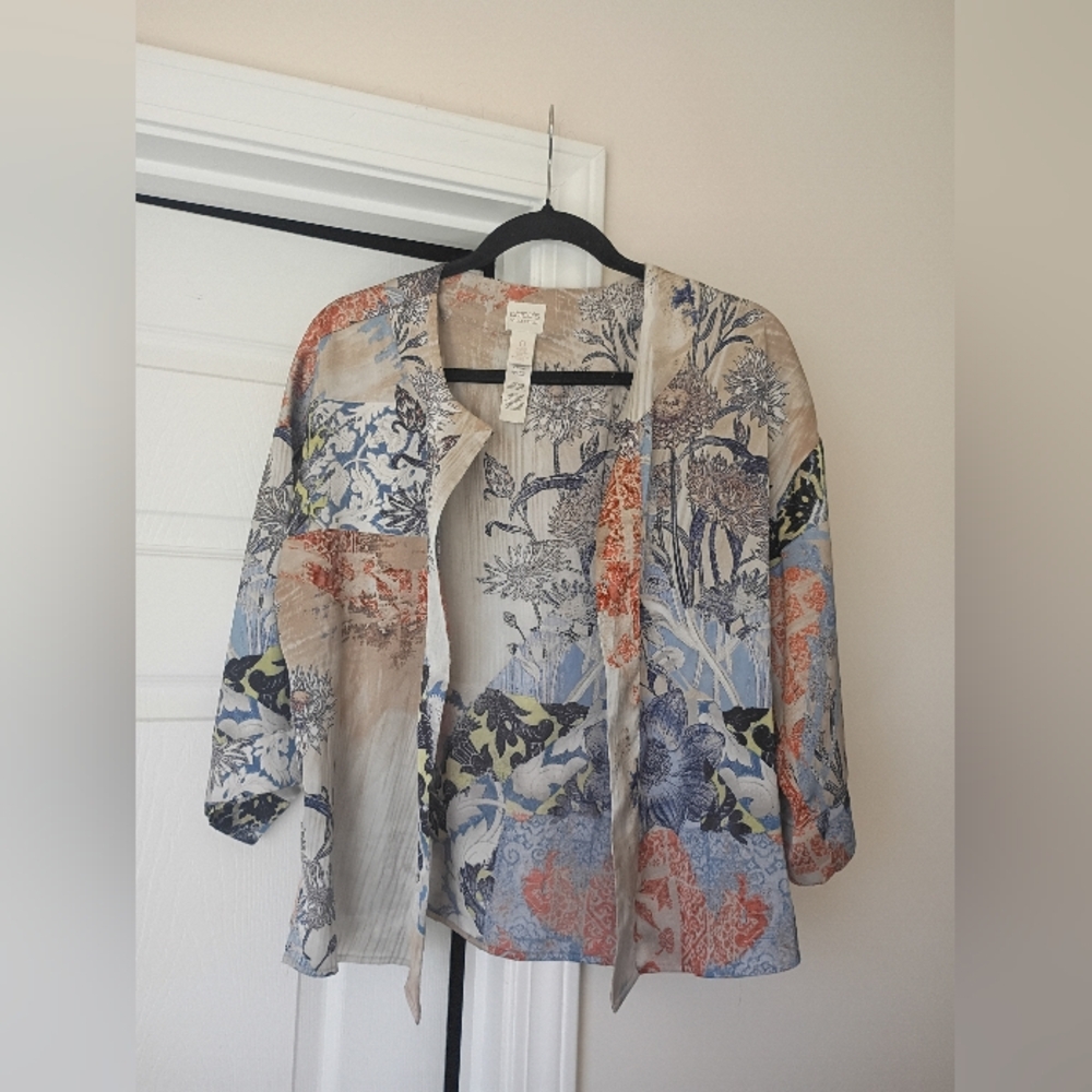 Floral Patterned Open Jacket Kimono Cropped Chicos Size 0